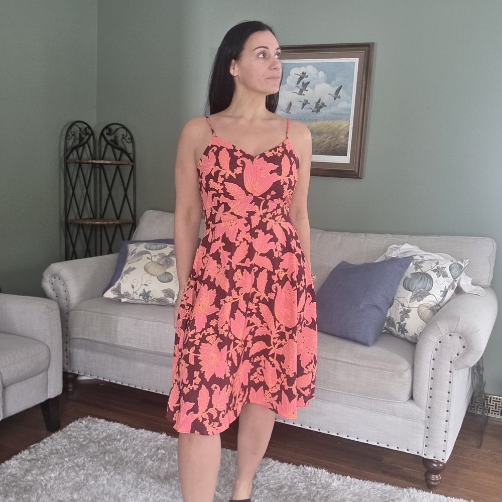 LOFT Vibrant Pink and Black Floral Midi Dress